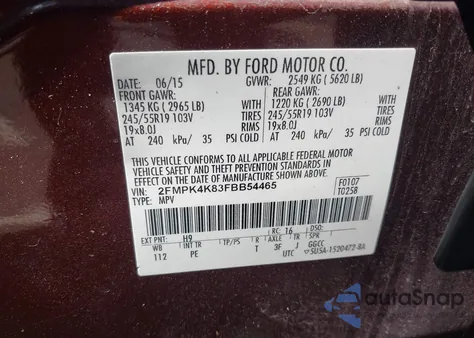 2015 Ford Edge Titanium из США, поврежденный, VIN 2FMPK4K83FBB54465